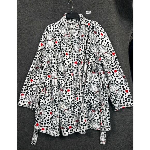 Disney 101 Dalmatians Sleepwear Robe Womens Size XL Black White Red Hearts Cozy - Picture 1 of 7